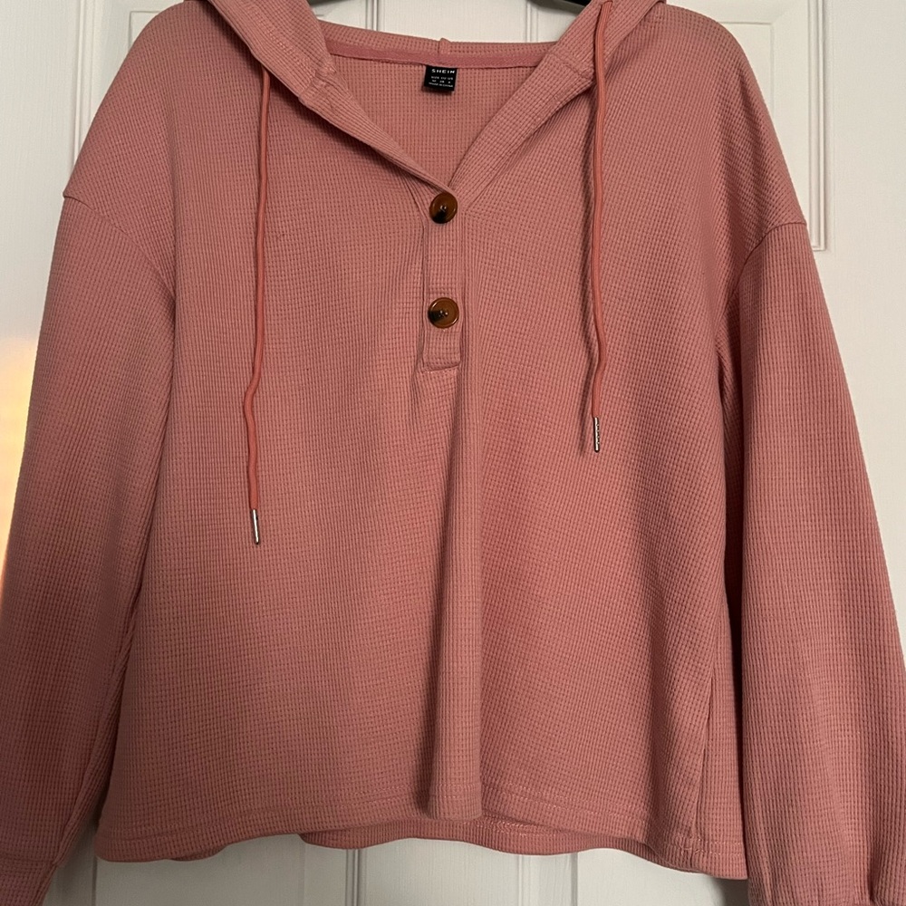 SHEIN Pink Waffle Hoodie